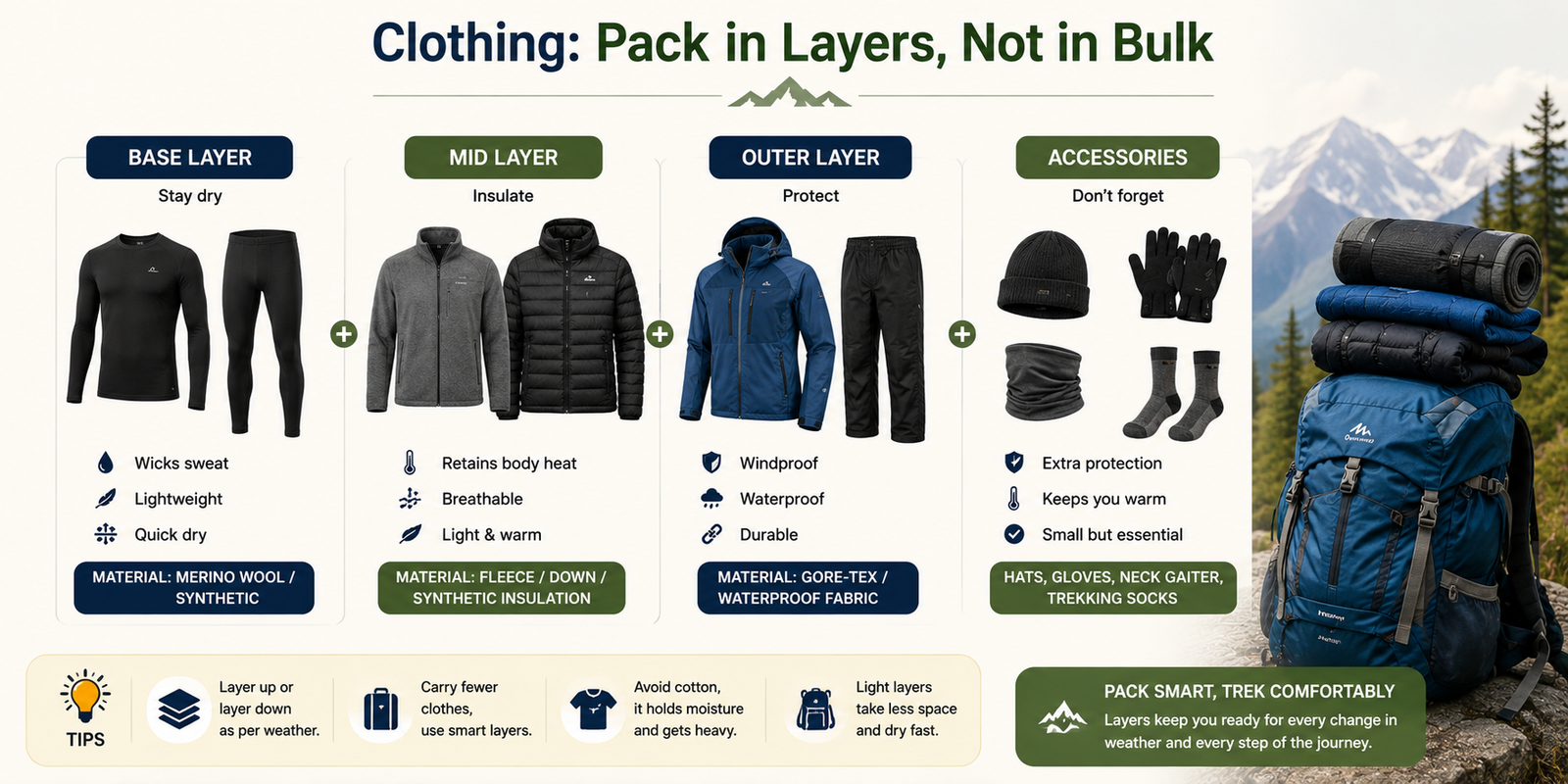 Madmaheshwar Trek packing list with backpack trekking shoes warm layers rain jacket water bottle and essentials